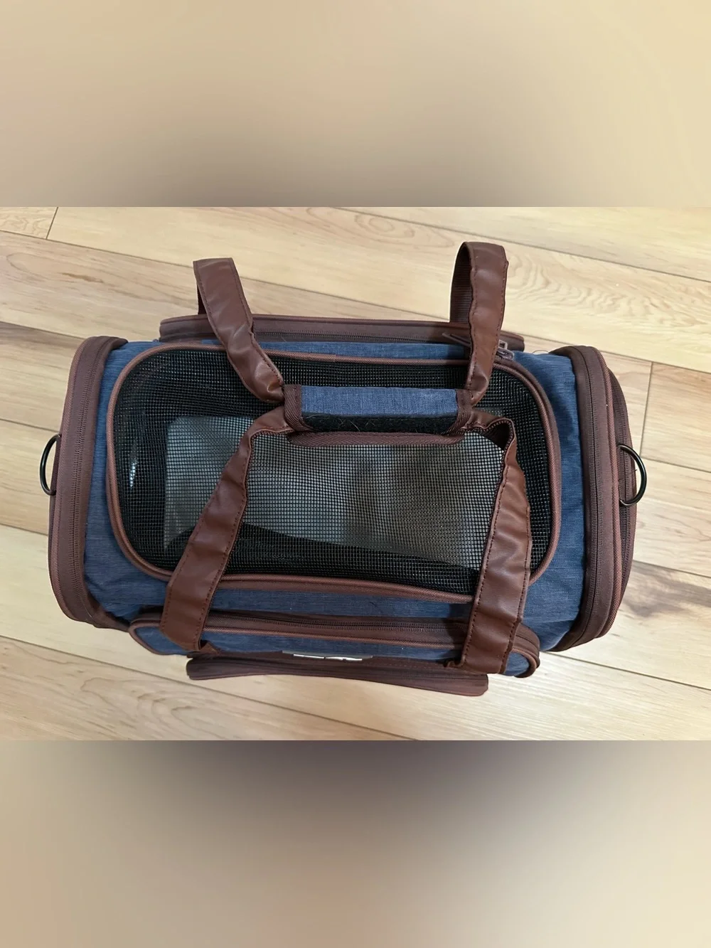 Classic Navy and Brown Soft-Sided Pet Carrier - Travel Tote